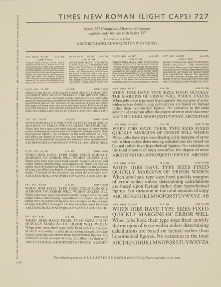 Specimen sheet for Times New Roman (French) (series number: 827)