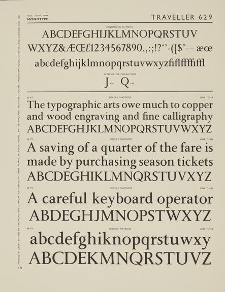 Specimen sheet for Traveller (series number: 629)