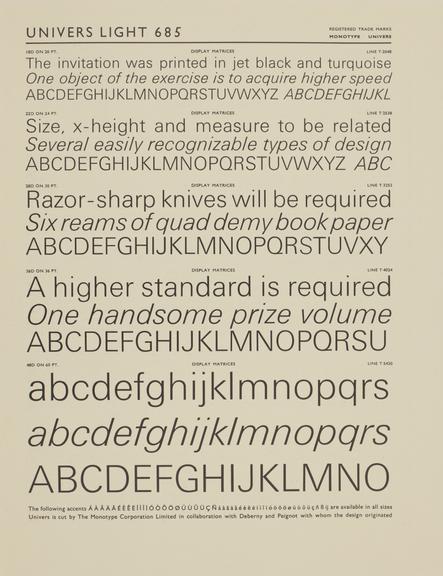 Specimen sheet for Univers Light (series number: 685)