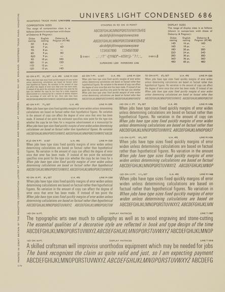 Specimen sheet for Univers Light Condensed (series number: 686)