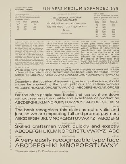 Specimen sheet for Univers Medium Expanded (series number: 688)