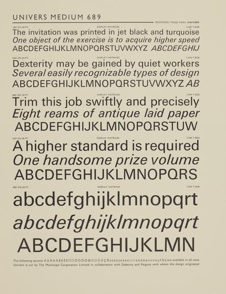 Specimen sheet for Univers Medium (series number: 689)