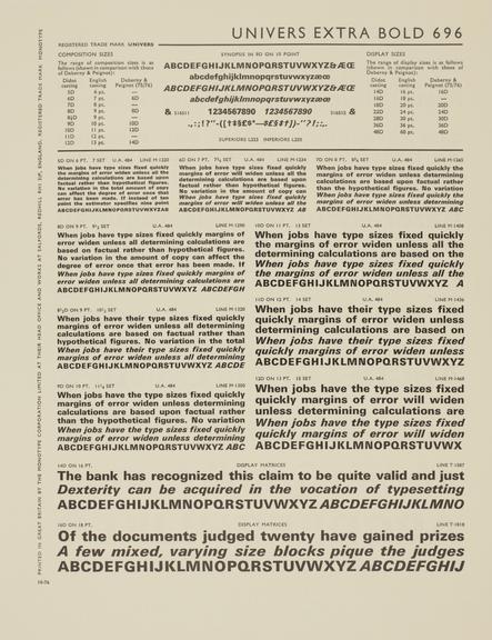 Specimen sheet for Univers Extra Bold Expanded (series number: 695)