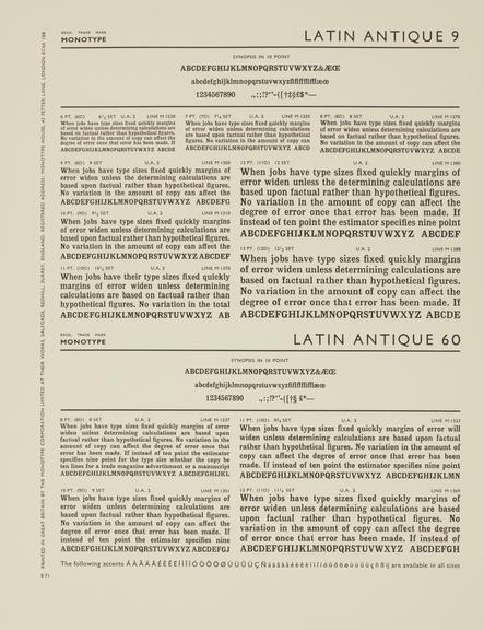 Specimen sheet for Latin Antique (series number: 9)