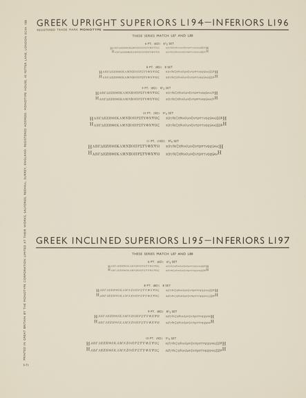 Specimen sheet for Inferiors (series number: L88)