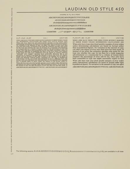 Specimen sheet for Laudian Old Style (series number: 450)