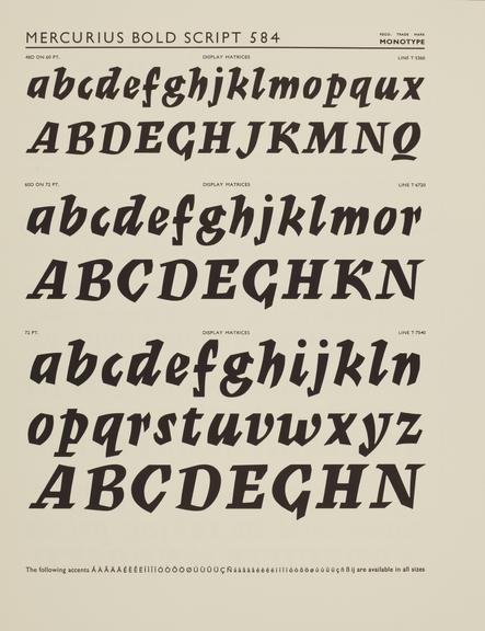 Specimen sheet for Mercurius Bold Script (series number: 584)