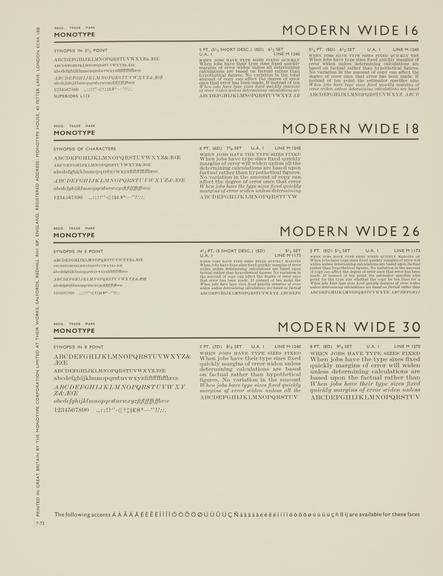 Specimen sheet for Modern Wide (No.1) (series number: 16)