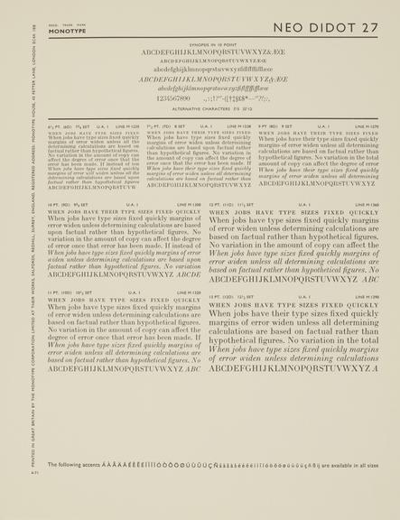 Specimen sheet for Neo Didot (series number: 27)