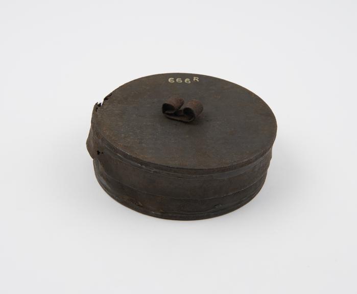 Tinder Box of Iron, 4 1/2 inch diameter, with steel