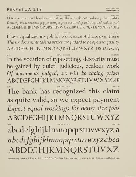 Specimen sheet for Perpetua (series number: 239)