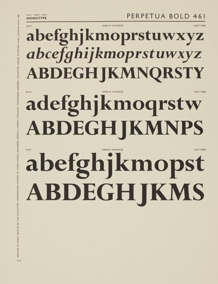 Specimen sheet for Perpetua Bold (series number: 461)