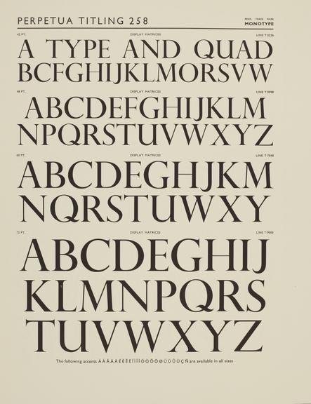 Specimen sheet for Perpetua Titling (series number: 258)