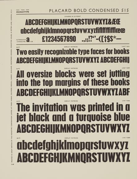 Specimen sheet for Placard Bold Condensed (series number: 515)