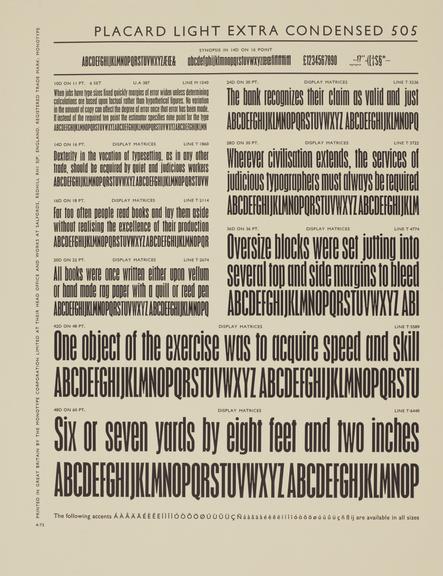 Specimen sheet for Light Extra Condensed (series number: 505)