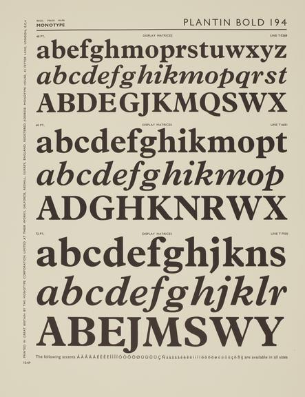 Specimen sheet for Plantin Bold (series number: 194)