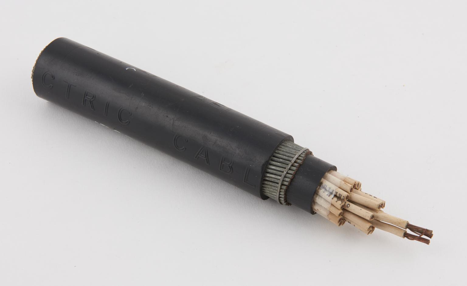 Section of BICC armoured multi-core communications cable | Science ...