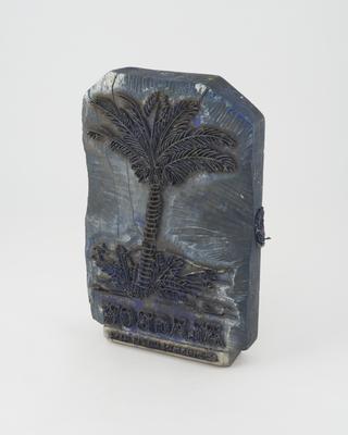 Fabric printing block, featuring palm tree
