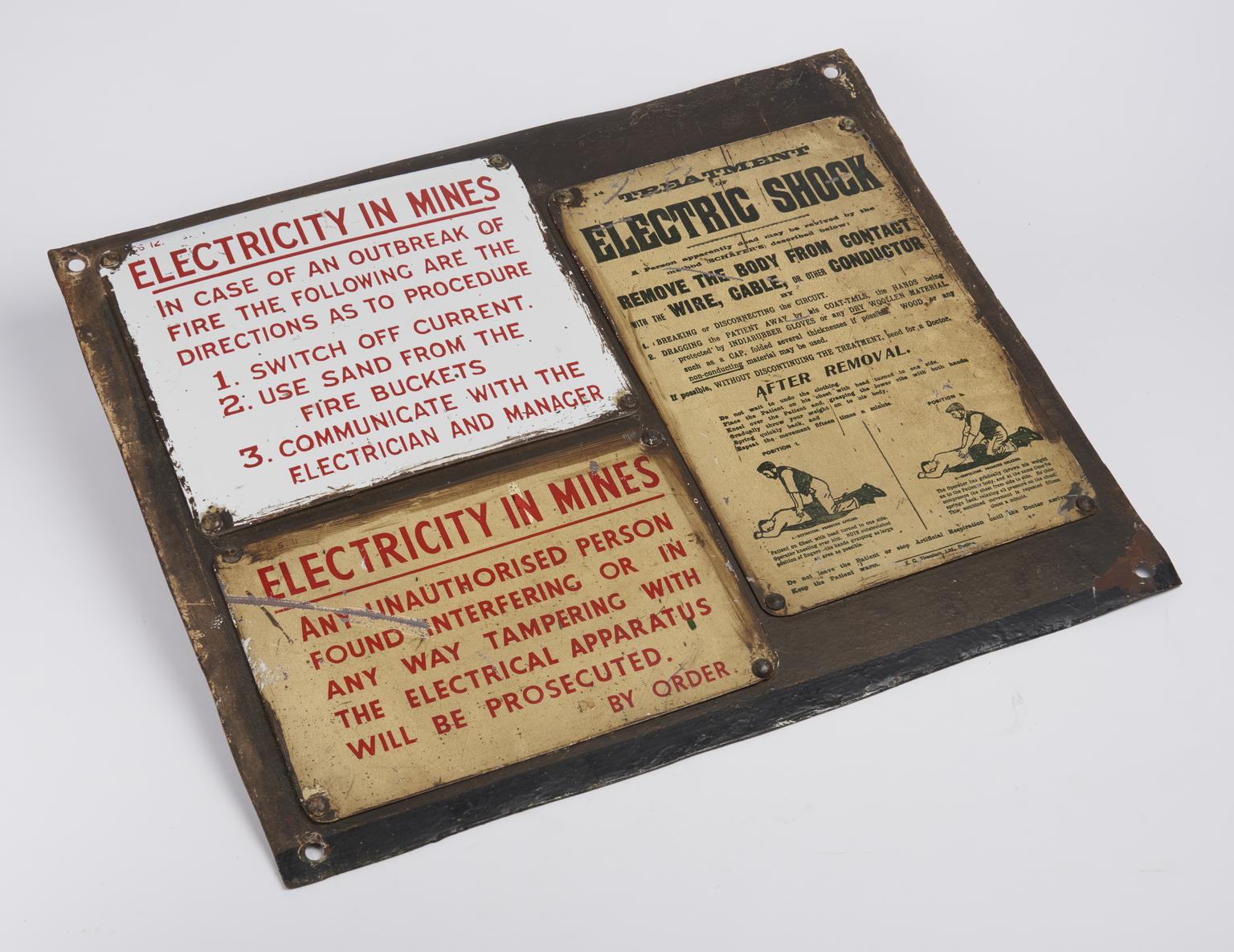 Coal Signs Set of three enamelled coal mine workforce warning signs mounted ...