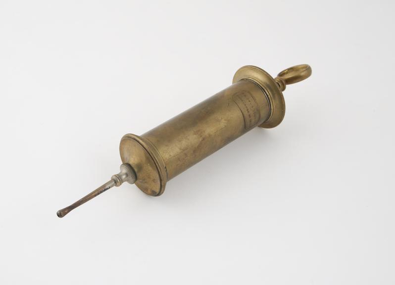 Brass aural or bladder syringe, by Brady and Martin