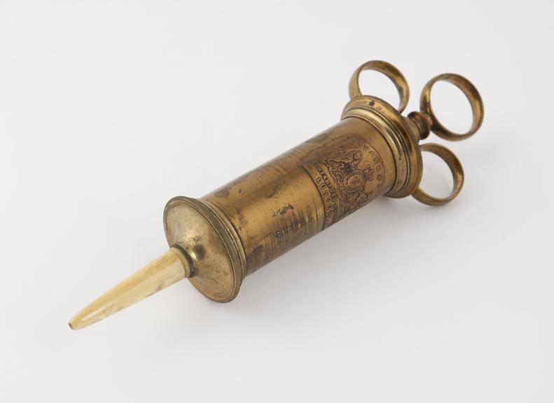 Brass aural or bladder or mound syringe, piston action