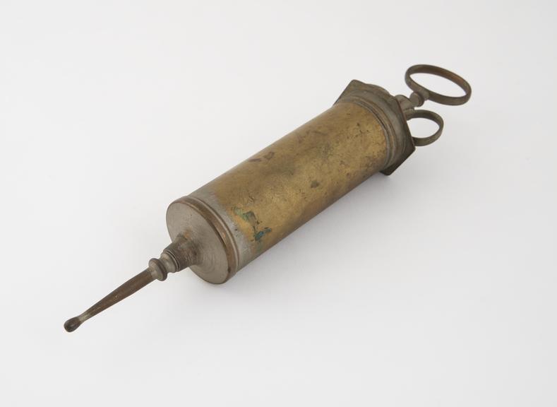 Brass aural or wound or bladder syringe, English(?). 1801-1900