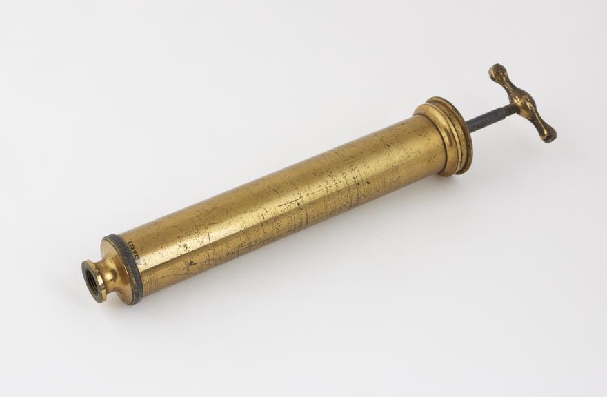 Brass syringe, piston action, English, 1801-1900