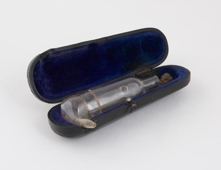 Glass inhaler, Roger's type, in leather covered case