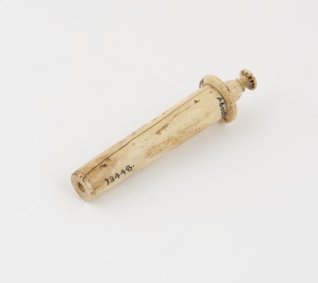 Small ivory syringe, piston-action, 17th or 18th century