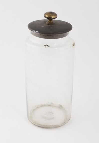 Glass Leyden jar, plates missing, perhaps English, 1851-1900