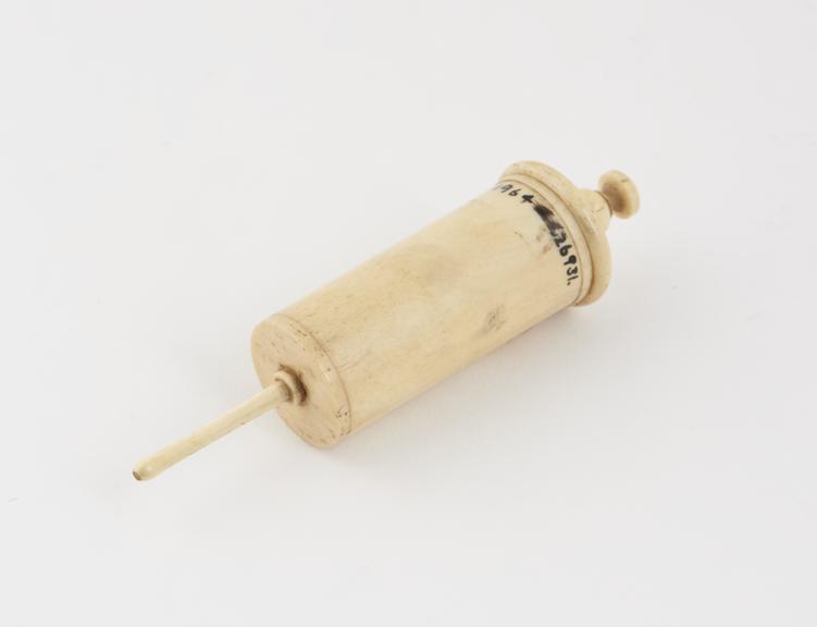 Ivory piston-action syringe, aural, possibly mid 19th century