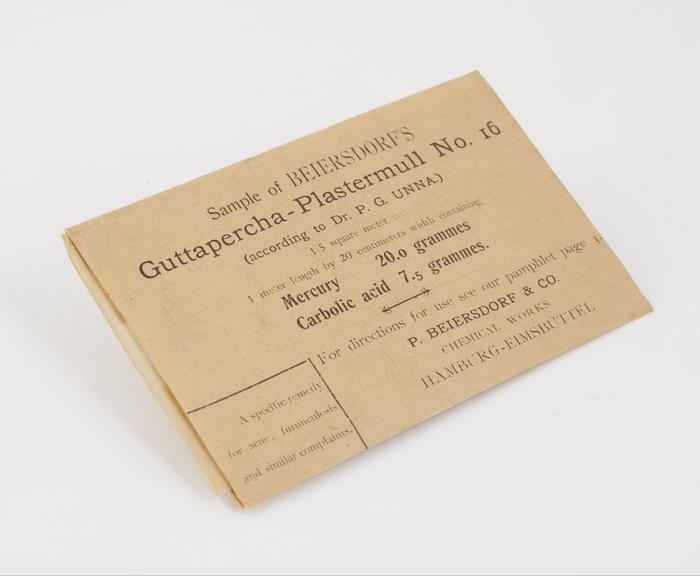 Envelope for sample of Beiersdorf's guttapercha bandage