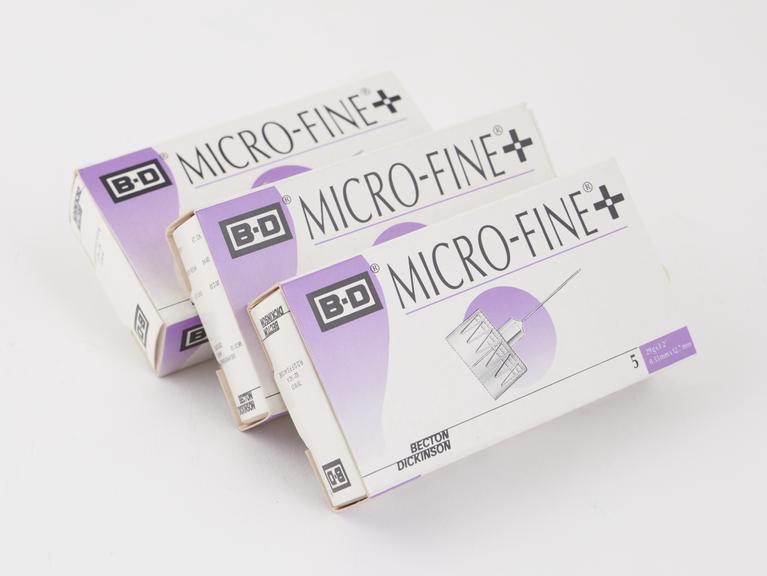 Three boxes of B-D Micro-Fine + sterile needles to fit 1