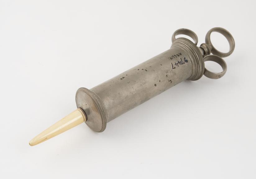 Steel syringe, plated, probably British, late 19th century