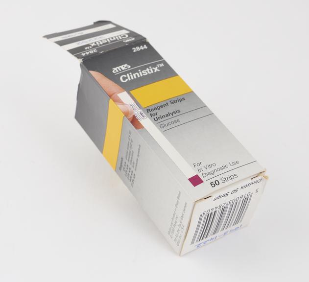 Bottle of 50 Ames Clinistix reagent strips for glucose