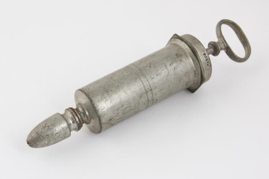 Pewter castor oil syringe, possibly French, 1801-1900