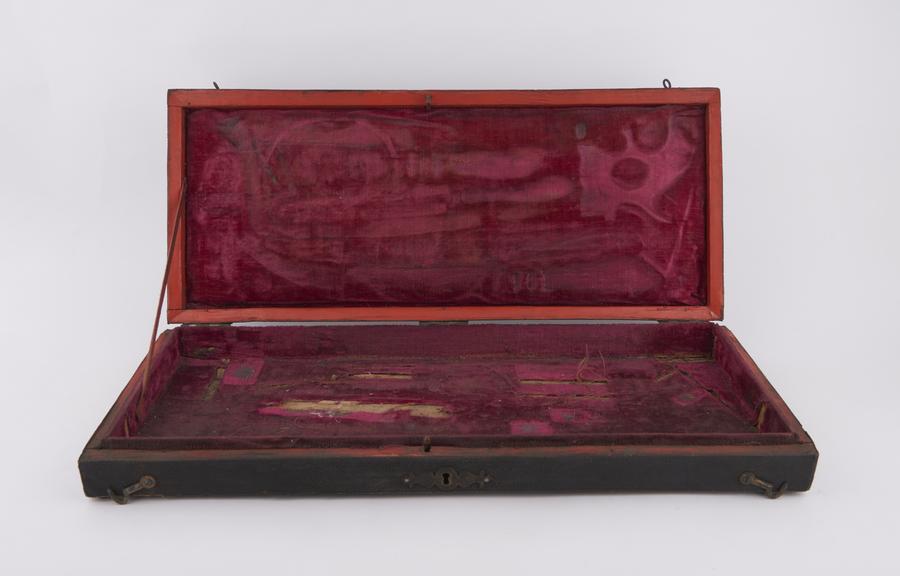 Case for amputation set, empty, sharkskin covered wood