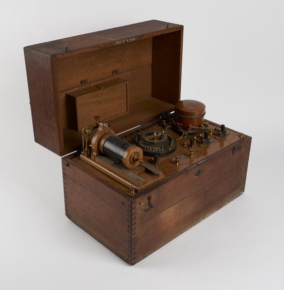 Late C19 shocking coil electrotherapy apparatus with rheostat