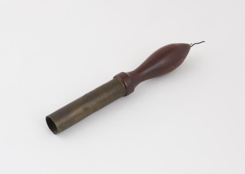 Hand held electrode, brass cylinder in turned mahogany handle