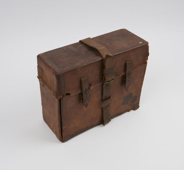 Rectangular mahogany medicine chest in detachable leather case