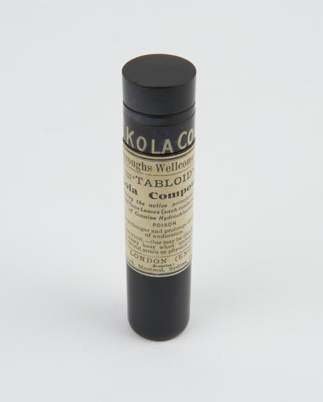 Empty tube of kola compound tablets, by Burroughs Wellcome