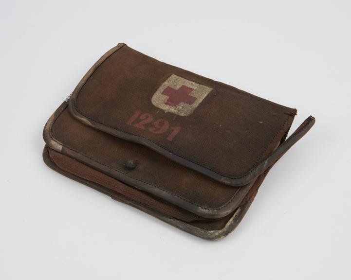 Canvas and leather pouch, empty