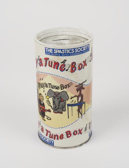 One 'Tune box', Spastics Society collecting box