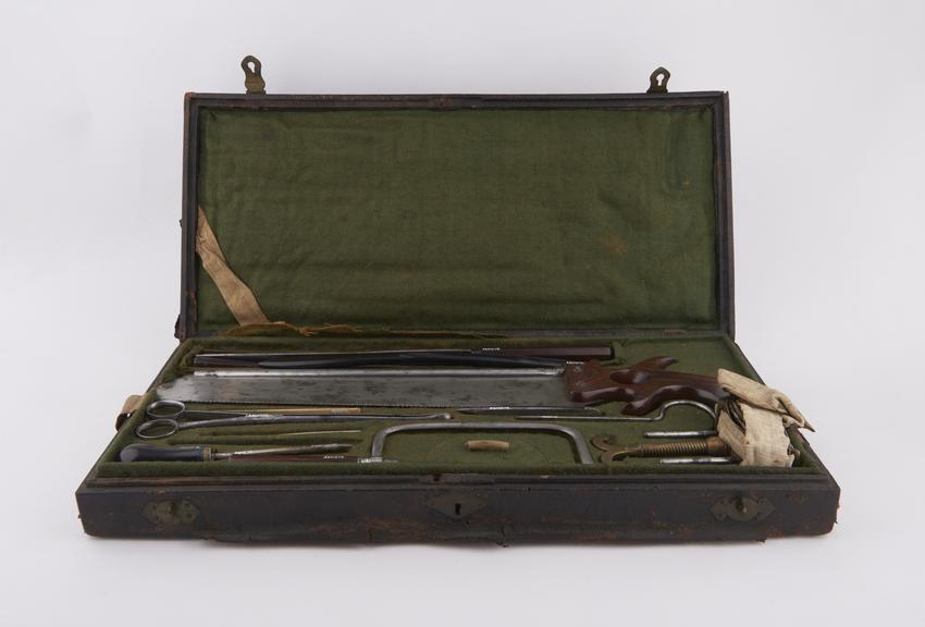 Surgical instrument set, cased, by Sandill