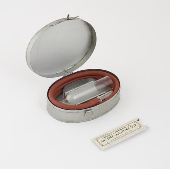 Horrocks saline infusion apparatus, with ligature silk