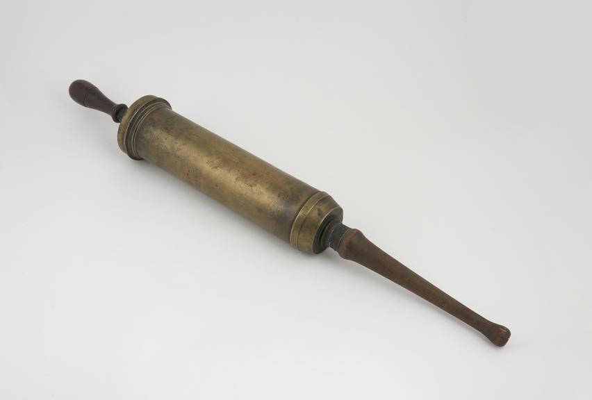 Brass enema syringe, piston-action, European, 1701-1900