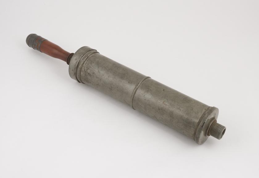 Pewter enema syringe, piston action, 18th or 19th century