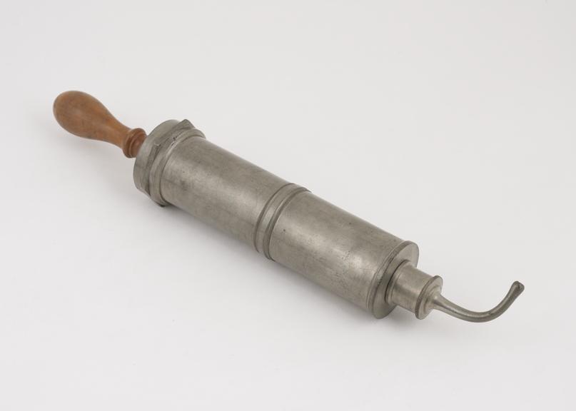 Pewter enema syringe, piston action, Swiss, 18th or 19th century