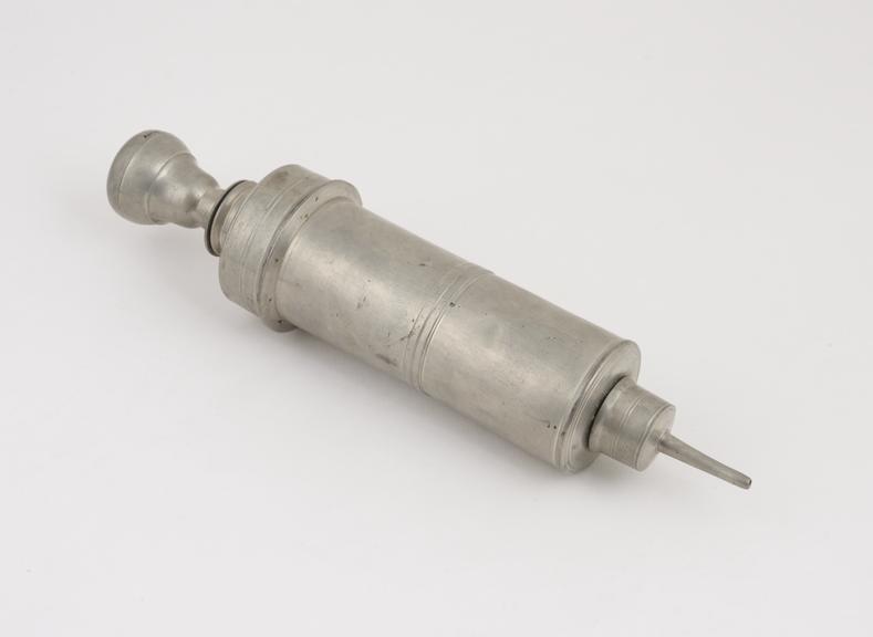 Pewter enema syringe, piston action, 18th or 19th century