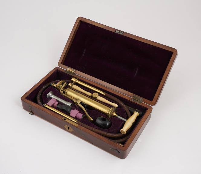 Brass and ivory enema syringe, cased, English, 1880-1920